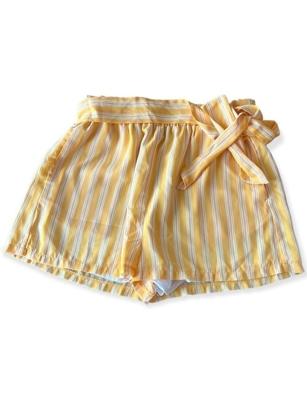 FOREVER 21 Yellow and White Striped Paper Bag High Rise Shorts Size Medium